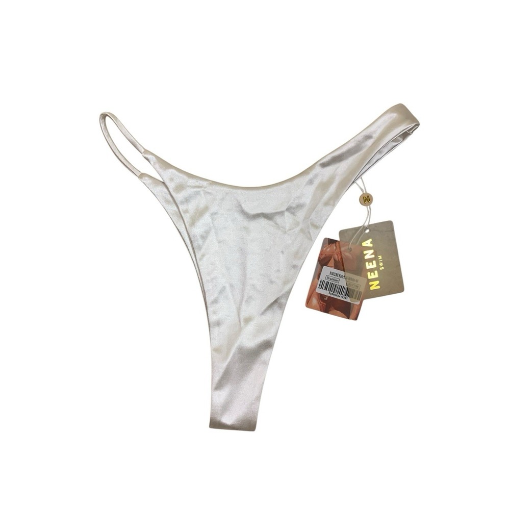 Neena Swim White Brazilian Bikini Bottom Minimal High Cut Medium NWT